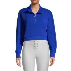 WeWoreWhat Blue Cropped Cotton Quarter Zip SweatShirt Women's Large